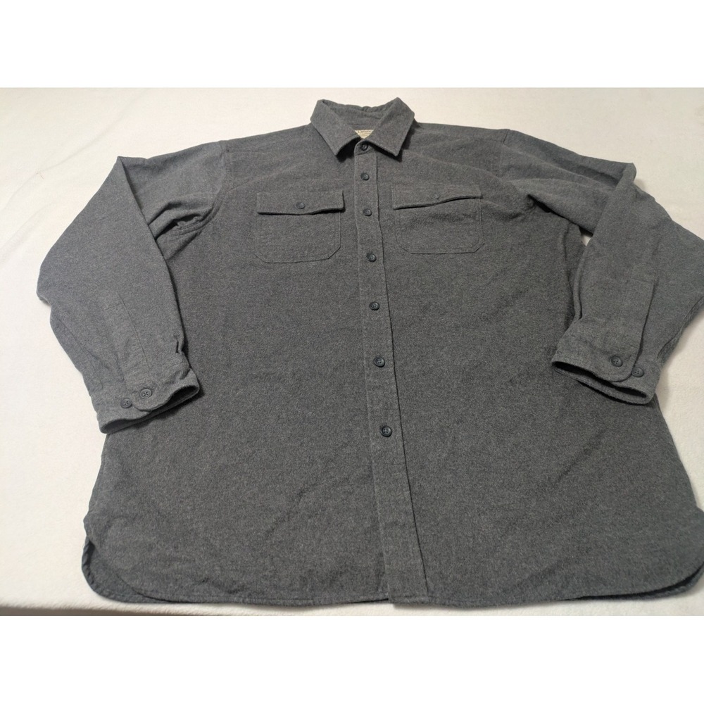 LL Bean Shirt Mens Gray XL Chamois 100% Cotton Flannel Button Up‎ Long Sleeve